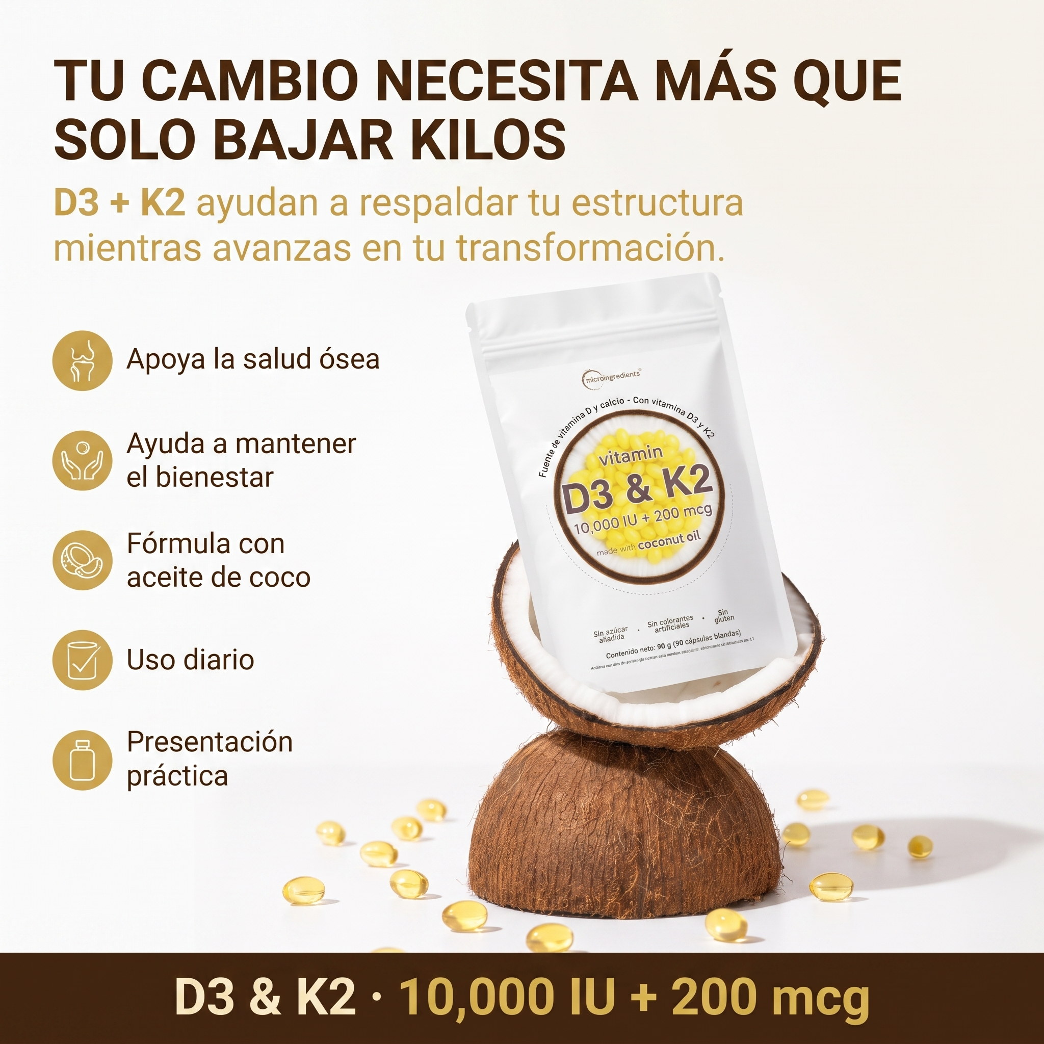 Rutina diaria de vitaminas D3 y K2